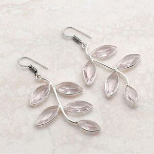 Elegant Marquise Pink Topaz Simulant Dangle Silver Earrings Sparkle With Grace